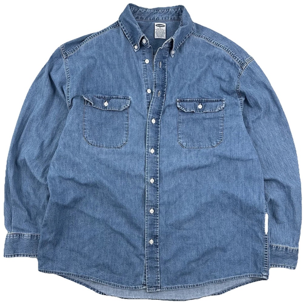 VTG Old Navy Denim Shirt Mens XL Blue Cotton Light Wash Jeans Chambray 90s Y2K